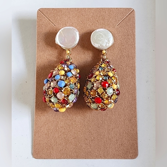 Colorful Gemstone Drop Dangling Stud Earrings - Picture 1 of 14
